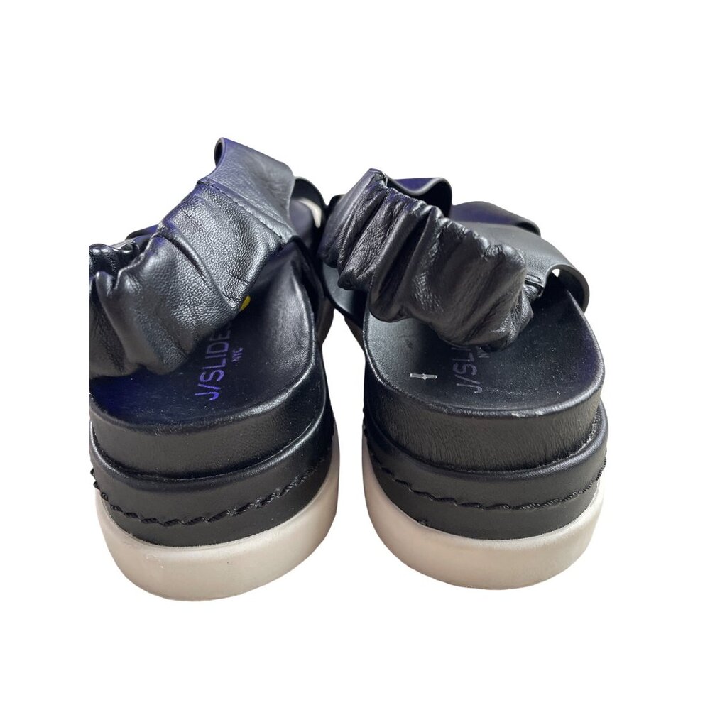 J/Slides Women's 9 Gloria Ruched Slide Sandals Black leather Platform Sandals - Picture 5 of 7